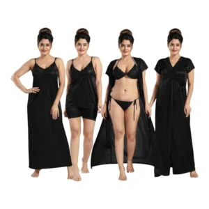 6 part best quality nighty dress black