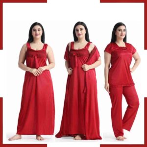 4 Part New Model Night Dress Maroon