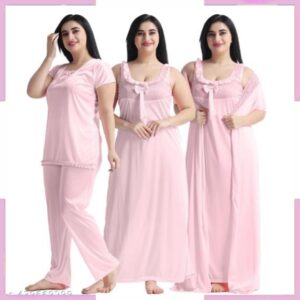 4 Part New Model Night Dress Pink