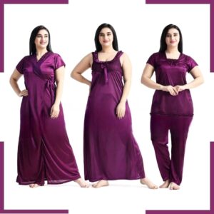 4 Part New Model Night Dress Purple