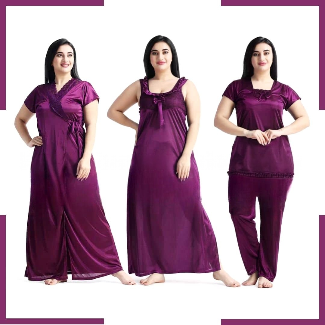 4 Part Purple Color Nighty