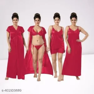 6 part best quality nighty dress red